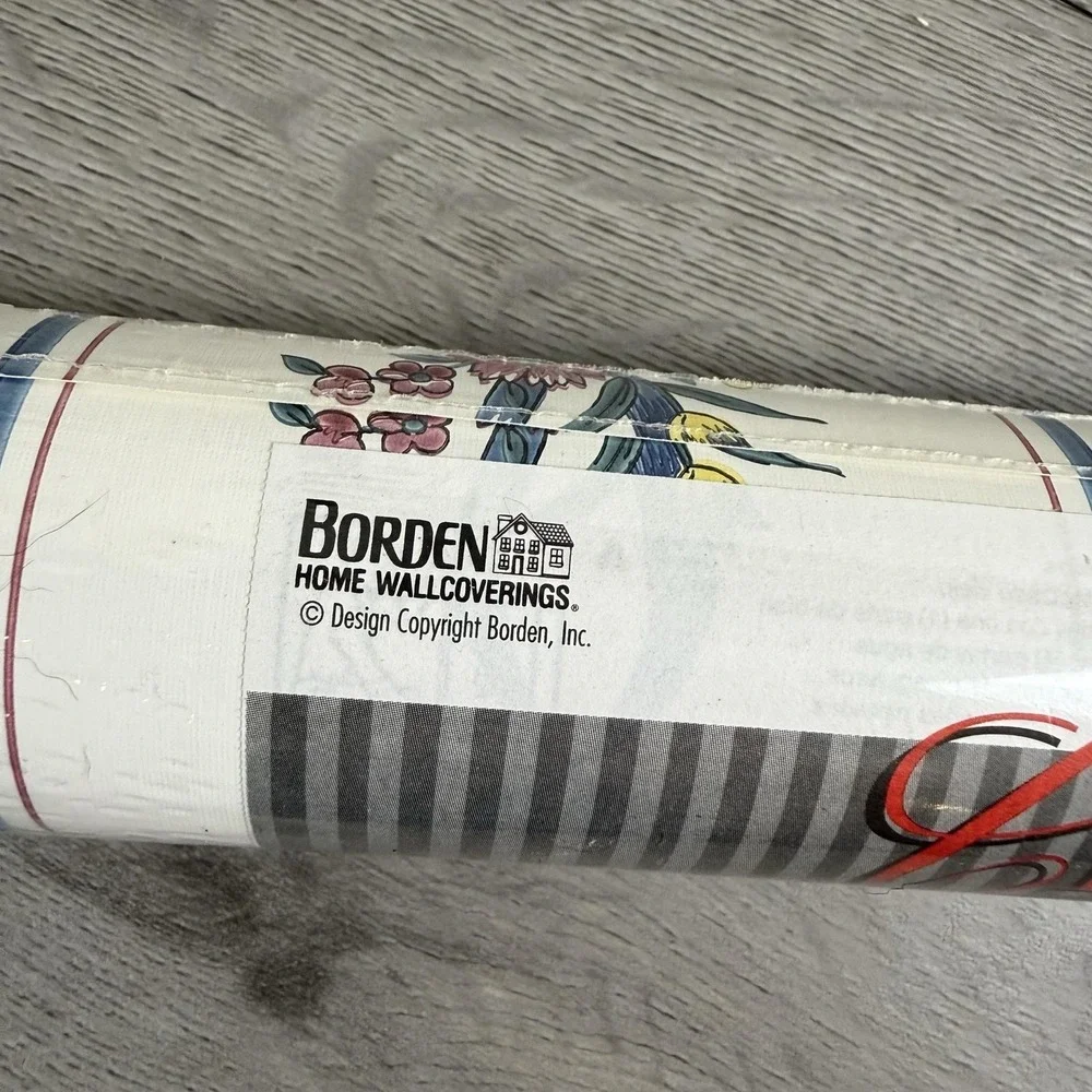 Borden Vinyl Coated Wallpaper Roll White Floral Country Stripe Prepasted WC4252